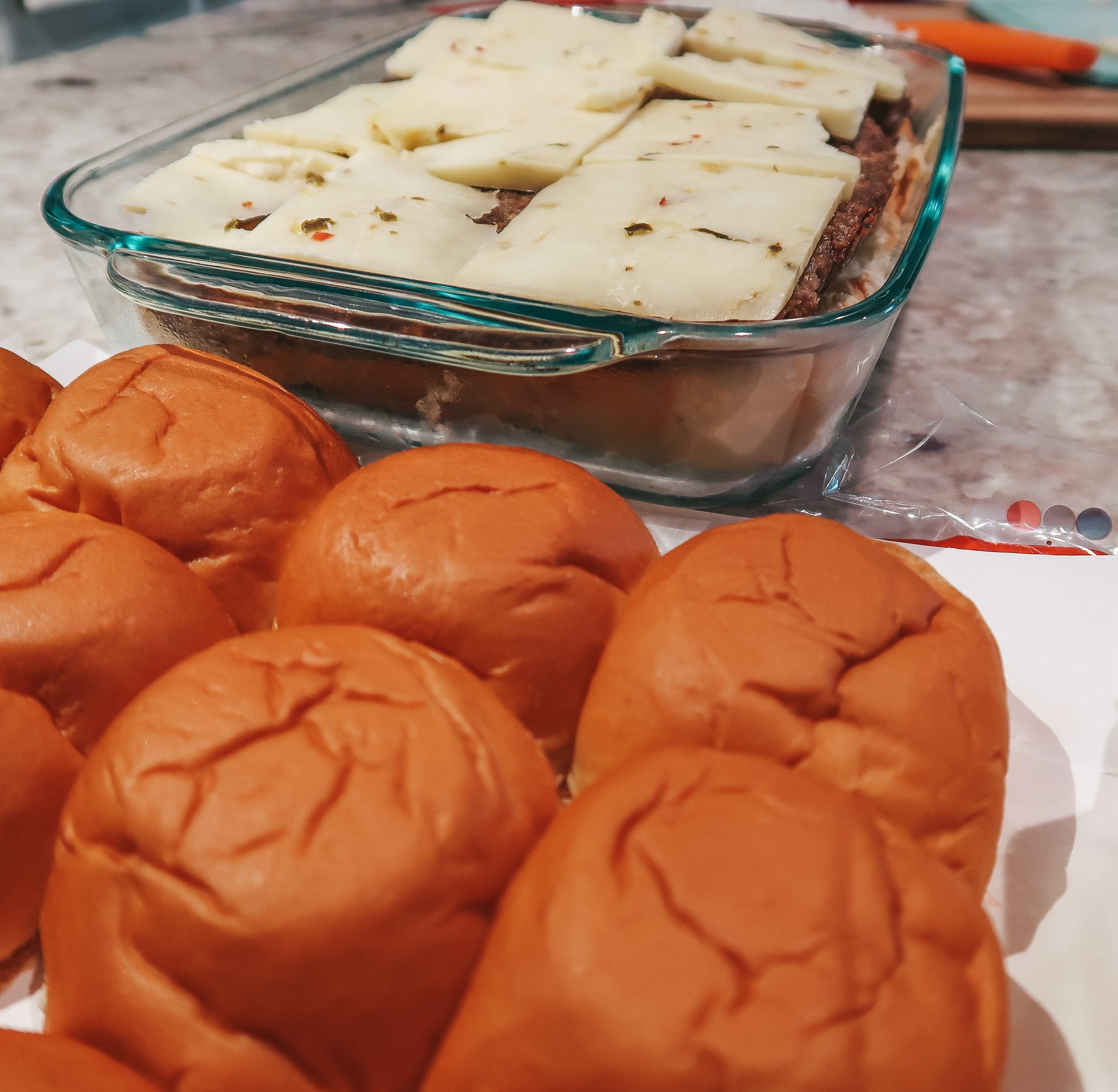 assembling the sliders. adding cheese