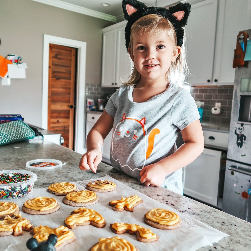 toddler fun in the kitchen with Halloween sugar cookies