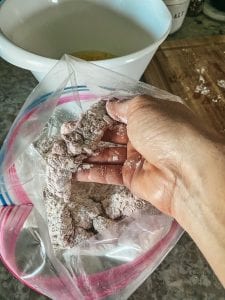 dredging the beef cutlets