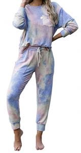 Amazon Cozy Lounge Wear Dokotoo Womens Tie Dye Print Pajamas Set Long Sleeve Tops and Pants Pocketed Pjs Joggers Sleepwear Loungewear
