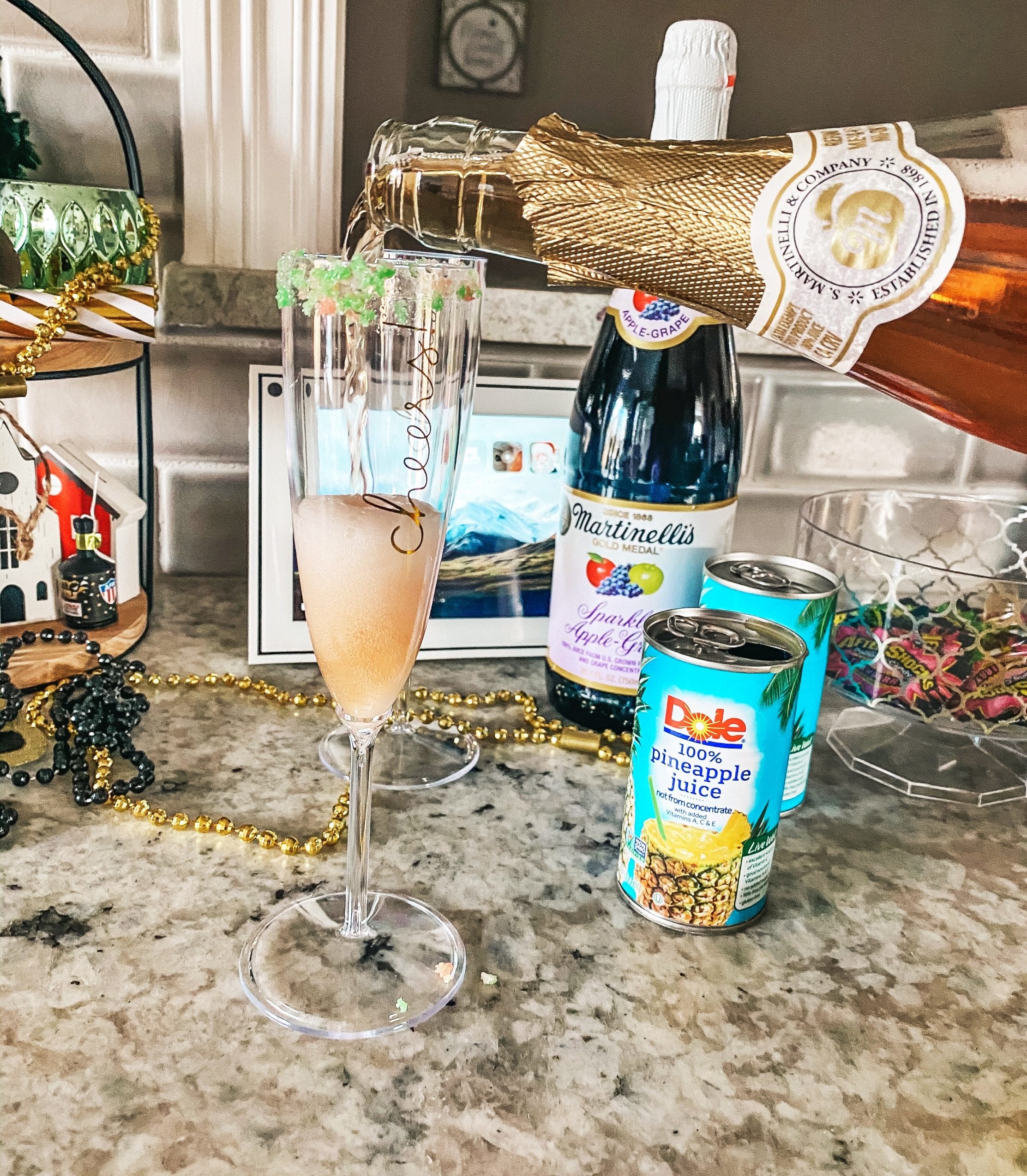 Pineapple Sparkling Pop Rock Candy Drink with sparkling grape juice