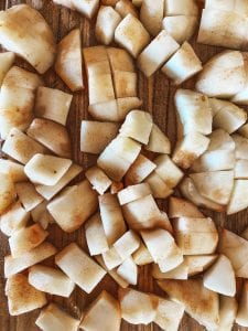 cutting pears for poaching