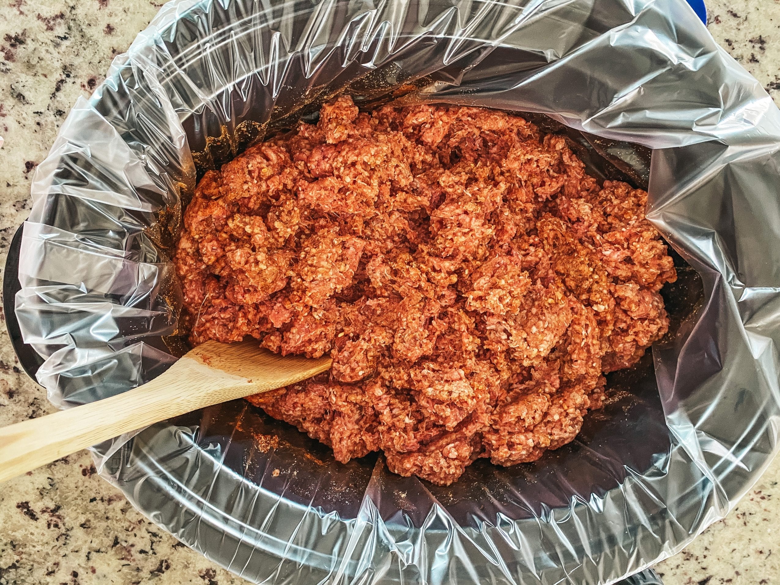 Mixed in taco seasoning into ground beef