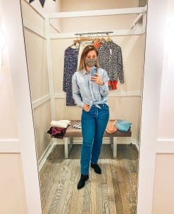 The Loft Button up tunic and high waisted cropped jeans