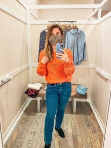 The Loft Coral sweater with detail