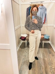 The Loft Leopard Print top and White Wide Legged Cropped Pants