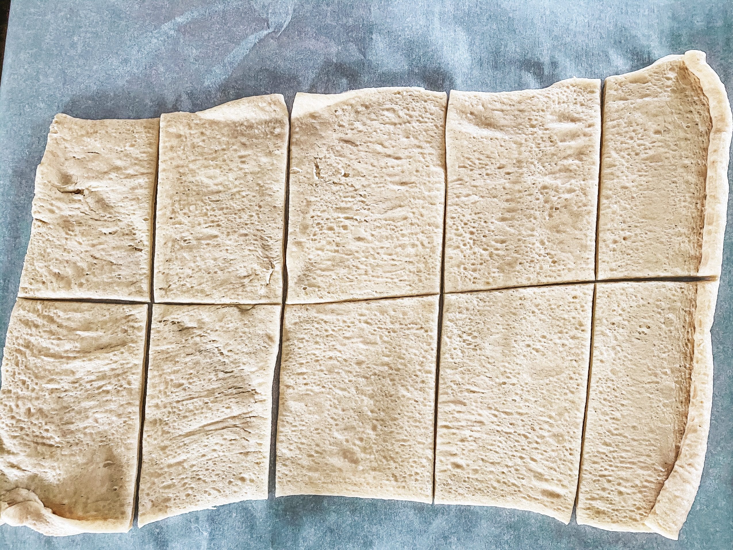 Cutting the Pillsbury Crescent Dough Sheet into squares