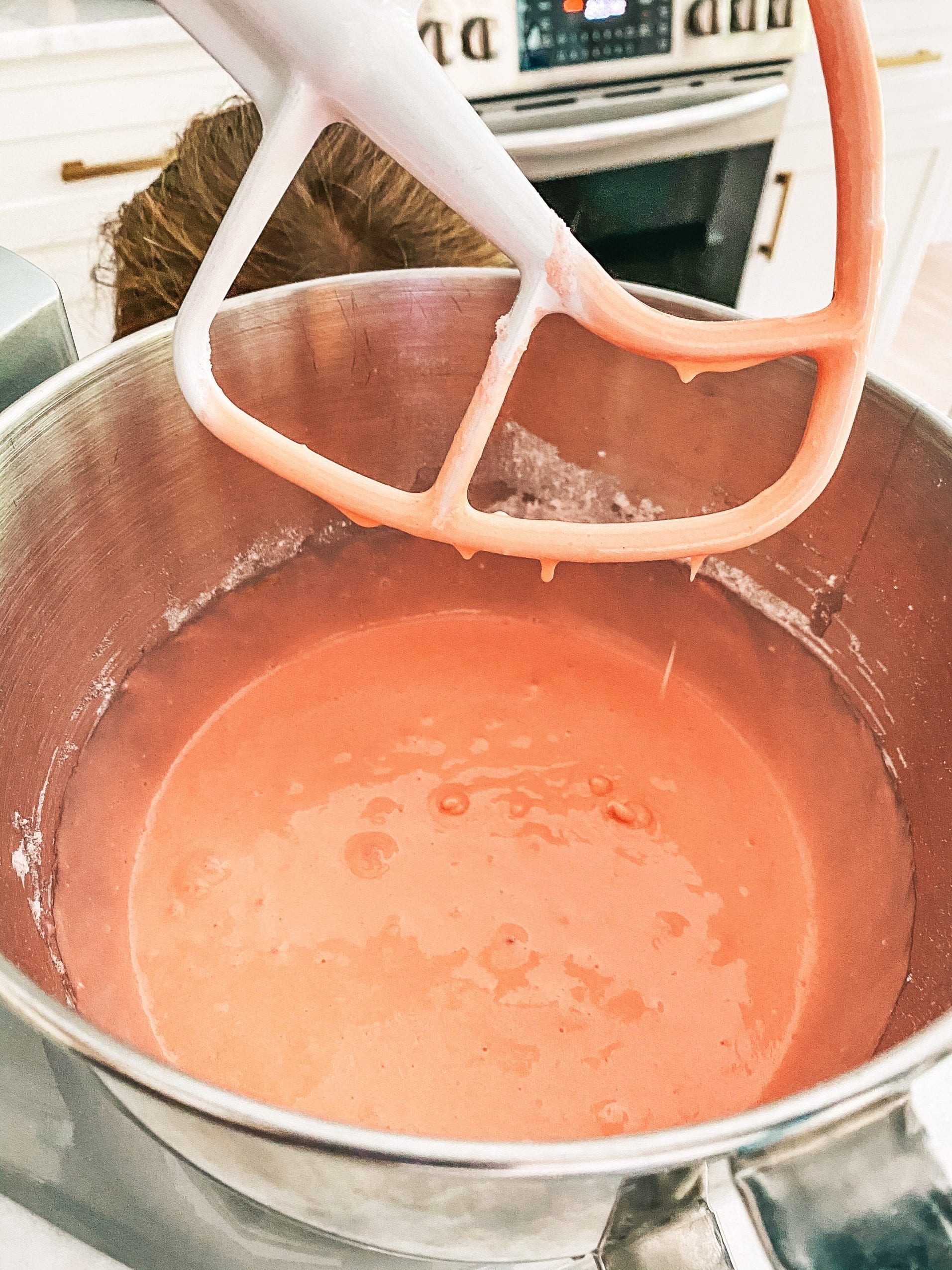 Preparing the strawberry cake batter