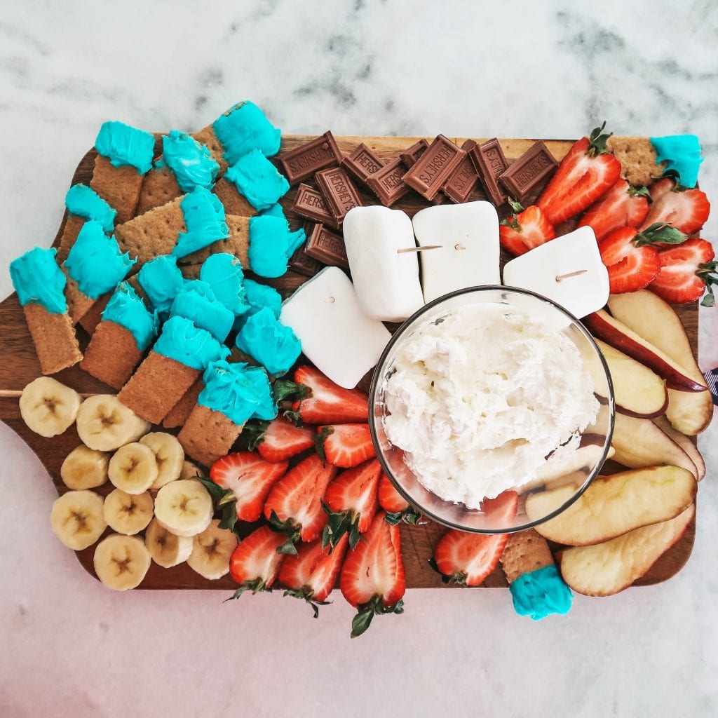 Fluffy Cream Cheese Fruit Dip and a charcuterie board