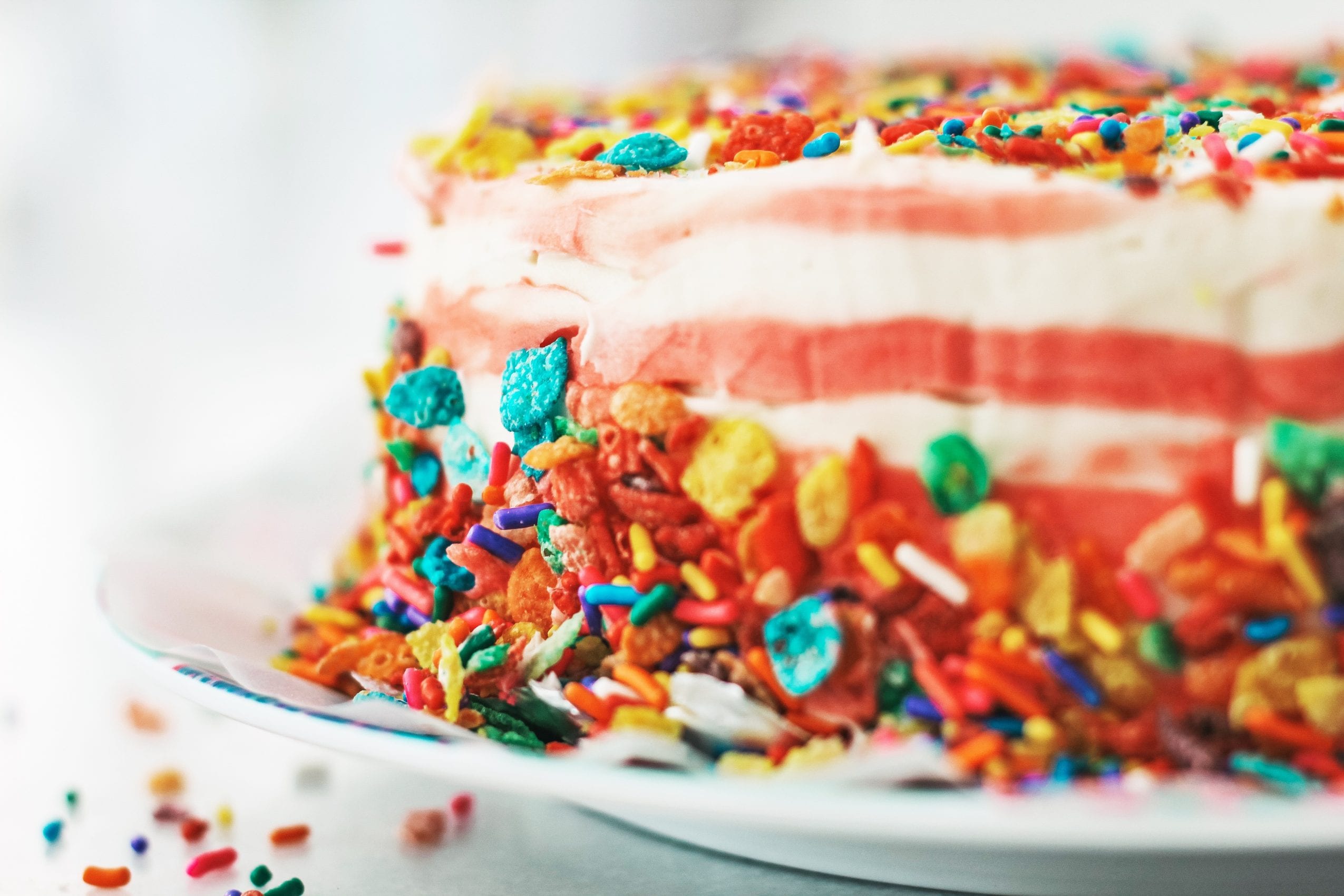 Fruity Pebbles birthday cake side view