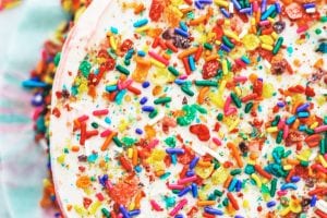 close up of Fruity Pebbles Birthday Cake