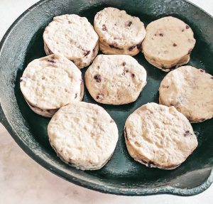 easy cast iron skillet blueberry biscuits ready for the gas burner