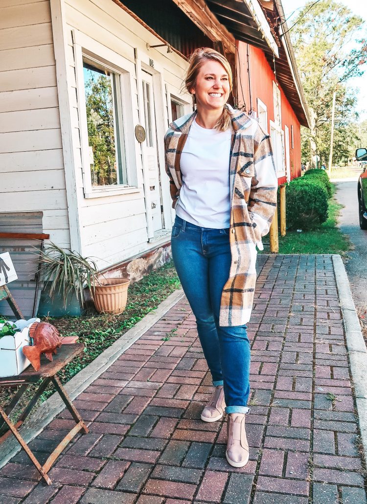 layering with a plaid shacket