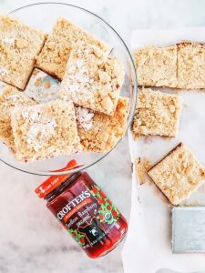 Rasberry Shortbread Bars made with Crofter's Fruit Spread