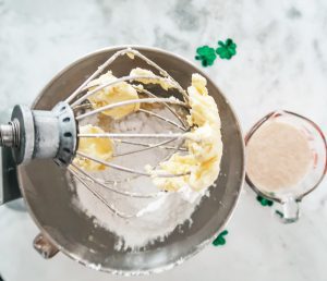 mixing butter into wet ingredients
