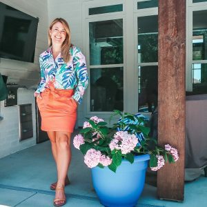 Loft jungle theme button up shirt and coral skirt