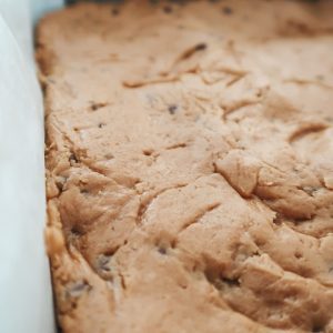 pressed chocolate chip protein bar dough