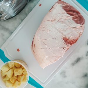 Prepping the pork butt for the crock pot