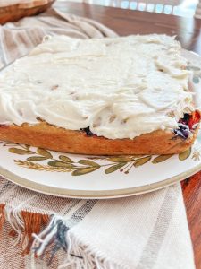 blueberry lemon zucchini cake with a lemon buttercream