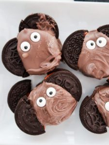 cookie dough bat bites made with cookie dough, oreos and chocolate melts