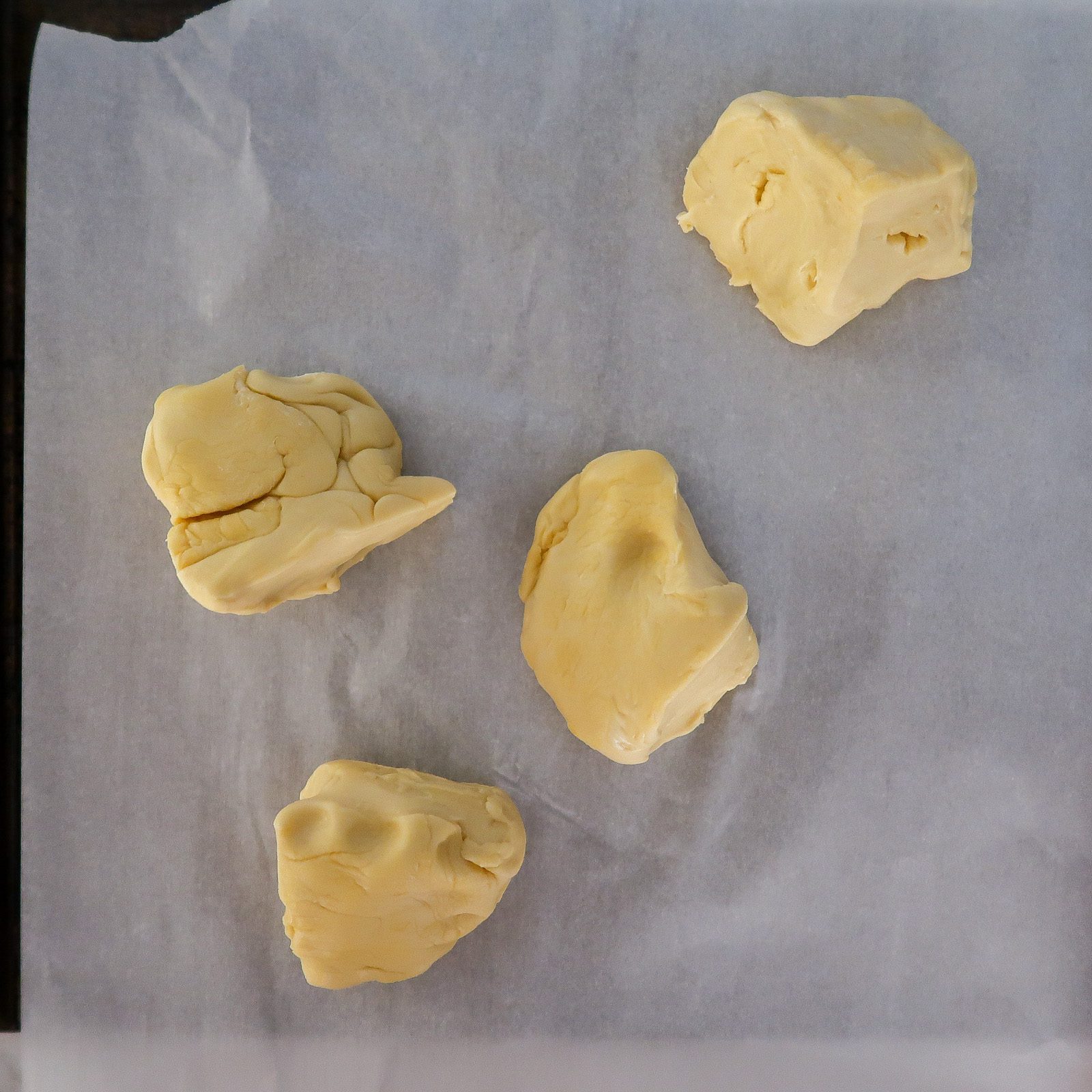 dough bread ball cut into 4 pieces