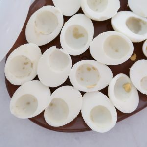 split boiled eggs for deviled eggs