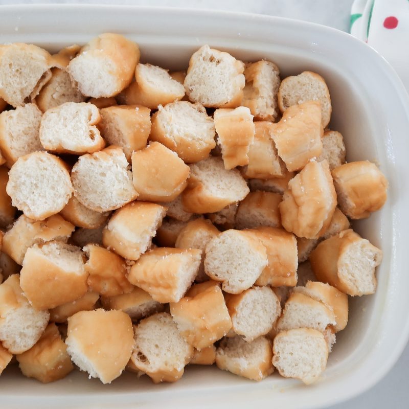 Overnight Donut Bread Pudding with a White Chocolate Glaze The