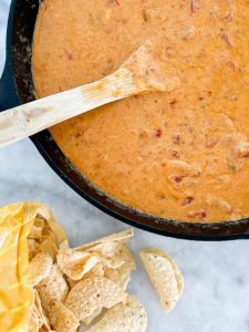 An easy 3 cheese queso with pork chorizo