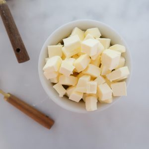 cold and chilled butter cubed
