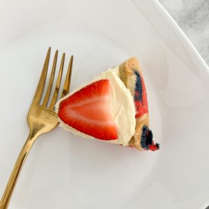 A slice of berry no-bake cheesecake