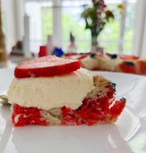 strawberry cheesecake with a sugar cookie crust