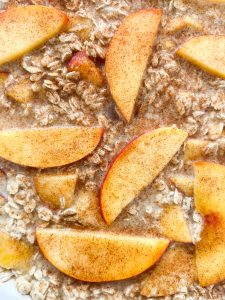 close up of the baked peach oatmeal before baking