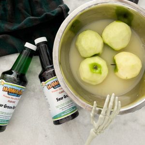 soaking the peeled granny smith apples in the lemon and salt mixture