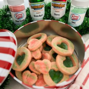 Grinch Stained Glass Shortbread Cookies made with Cotton Candy Express Sugars and Hawaiian Shaved Iced Flavors